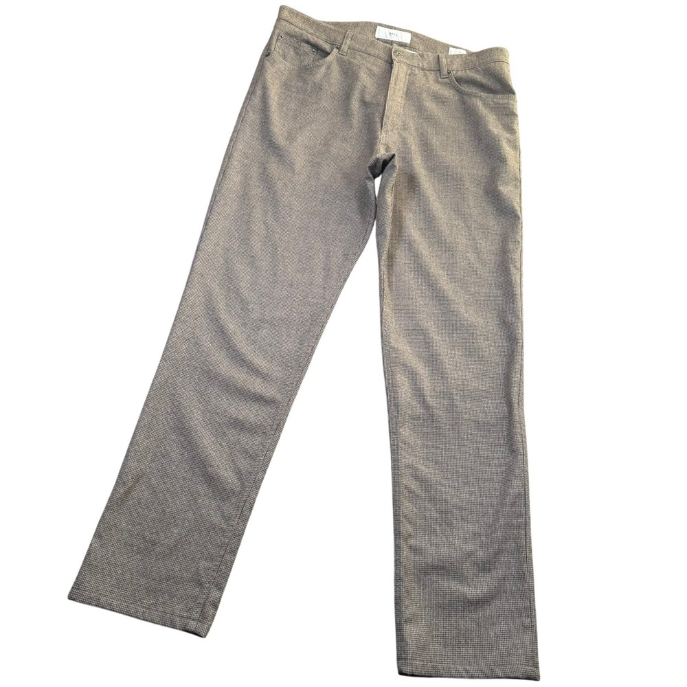 Brax Cooper Fancy Men Pants 36 Brown Micro Check Virgin Wool Regular Fit Dress